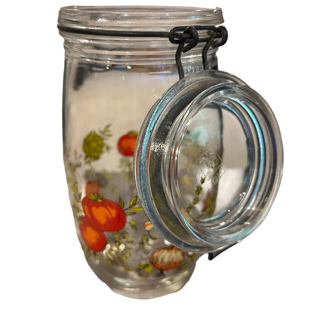 Vintage Arc France Glass Canister Set- Spice of Life Design, Set of 2, 1.5L & 1L - Picture 6 of 8
